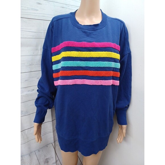 Crown & Ivy Womens Stripe Rainbow Sweater Top Soft Comfy Side Slits Sz L - Picture 1 of 9